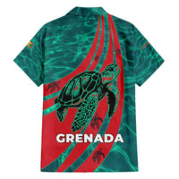 Grenada Sea Turtle Family Matching Summer Maxi Dress and Hawaiian Shirt with Red Wave Stripes and Ocean Water Background - Wonder Print Shop