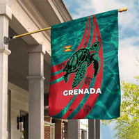 Grenada Sea Turtle Garden Flag with Red Wave Stripes and Ocean Water Background - Wonder Print Shop