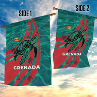 Grenada Sea Turtle Garden Flag with Red Wave Stripes and Ocean Water Background - Wonder Print Shop