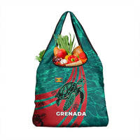 Grenada Sea Turtle Grocery Bag with Red Wave Stripes and Ocean Water Background - Wonder Print Shop