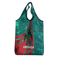 Grenada Sea Turtle Grocery Bag with Red Wave Stripes and Ocean Water Background - Wonder Print Shop