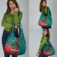 Grenada Sea Turtle Grocery Bag with Red Wave Stripes and Ocean Water Background - Wonder Print Shop