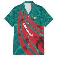 Grenada Sea Turtle Hawaiian Shirt with Red Wave Stripes and Ocean Water Background - Wonder Print Shop