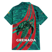 Grenada Sea Turtle Hawaiian Shirt with Red Wave Stripes and Ocean Water Background - Wonder Print Shop