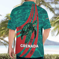 Grenada Sea Turtle Hawaiian Shirt with Red Wave Stripes and Ocean Water Background - Wonder Print Shop
