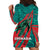 Grenada Sea Turtle Hoodie Dress with Red Wave Stripes and Ocean Water Background - Wonder Print Shop