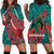 Grenada Sea Turtle Hoodie Dress with Red Wave Stripes and Ocean Water Background - Wonder Print Shop