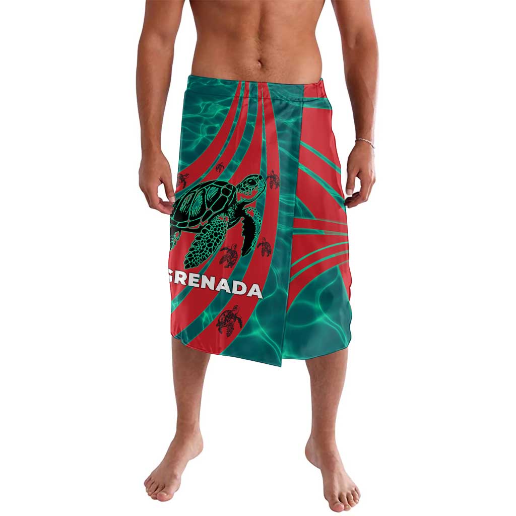Grenada Sea Turtle Lavalava with Red Wave Stripes and Ocean Water Background - Wonder Print Shop