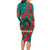 Grenada Sea Turtle Long Sleeve Bodycon Dress with Red Wave Stripes and Ocean Water Background - Wonder Print Shop