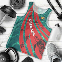 Grenada Sea Turtle Men Tank Top with Red Wave Stripes and Ocean Water Background - Wonder Print Shop