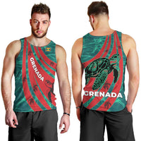 Grenada Sea Turtle Men Tank Top with Red Wave Stripes and Ocean Water Background - Wonder Print Shop