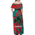 Grenada Sea Turtle Off Shoulder Maxi Dress with Red Wave Stripes and Ocean Water Background - Wonder Print Shop