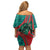 Grenada Sea Turtle Off Shoulder Short Dress with Red Wave Stripes and Ocean Water Background - Wonder Print Shop