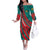 Grenada Sea Turtle Off The Shoulder Long Sleeve Dress with Red Wave Stripes and Ocean Water Background - Wonder Print Shop