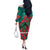 Grenada Sea Turtle Off The Shoulder Long Sleeve Dress with Red Wave Stripes and Ocean Water Background - Wonder Print Shop