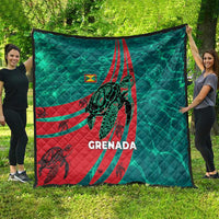 Grenada Sea Turtle Quilt with Red Wave Stripes and Ocean Water Background - Wonder Print Shop