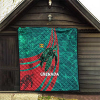 Grenada Sea Turtle Quilt with Red Wave Stripes and Ocean Water Background - Wonder Print Shop