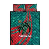 Grenada Sea Turtle Quilt Bed Set with Red Wave Stripes and Ocean Water Background - Wonder Print Shop