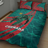 Grenada Sea Turtle Quilt Bed Set with Red Wave Stripes and Ocean Water Background - Wonder Print Shop