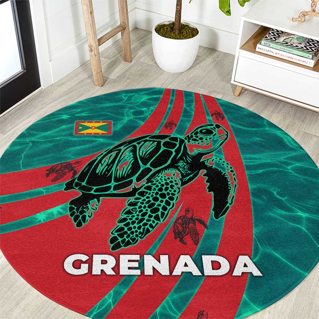 Grenada Sea Turtle Round Carpet with Red Wave Stripes and Ocean Water Background - Wonder Print Shop