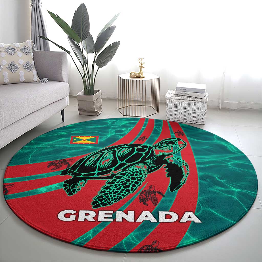 Grenada Sea Turtle Round Carpet with Red Wave Stripes and Ocean Water Background - Wonder Print Shop