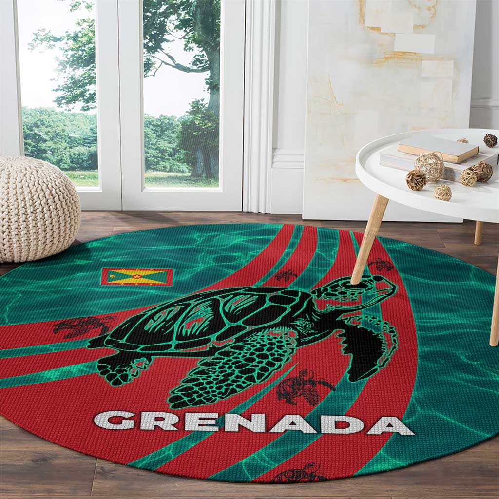Grenada Sea Turtle Round Carpet with Red Wave Stripes and Ocean Water Background - Wonder Print Shop