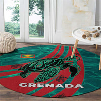 Grenada Sea Turtle Round Carpet with Red Wave Stripes and Ocean Water Background - Wonder Print Shop
