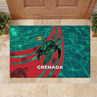 Grenada Sea Turtle Rubber Doormat with Red Wave Stripes and Ocean Water Background - Wonder Print Shop