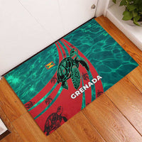 Grenada Sea Turtle Rubber Doormat with Red Wave Stripes and Ocean Water Background - Wonder Print Shop