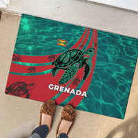 Grenada Sea Turtle Rubber Doormat with Red Wave Stripes and Ocean Water Background - Wonder Print Shop