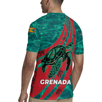 Grenada Sea Turtle Rugby Jersey with Red Wave Stripes and Ocean Water Background - Wonder Print Shop