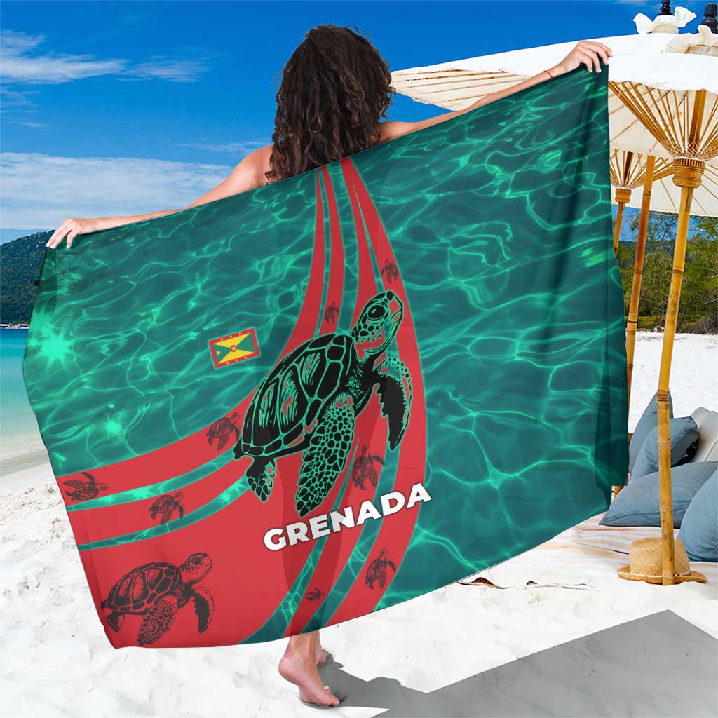 Grenada Sea Turtle Sarong with Red Wave Stripes and Ocean Water Background - Wonder Print Shop