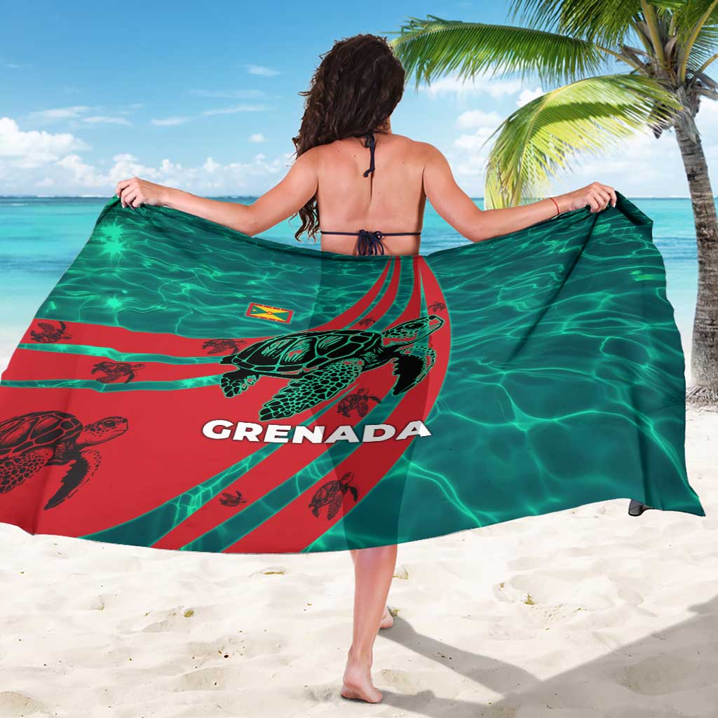 Grenada Sea Turtle Sarong with Red Wave Stripes and Ocean Water Background - Wonder Print Shop