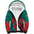 Grenada Sea Turtle Sherpa Hoodie with Red Wave Stripes and Ocean Water Background - Wonder Print Shop