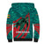 Grenada Sea Turtle Sherpa Hoodie with Red Wave Stripes and Ocean Water Background - Wonder Print Shop