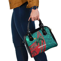 Grenada Sea Turtle Shoulder Handbag with Red Wave Stripes and Ocean Water Background - Wonder Print Shop
