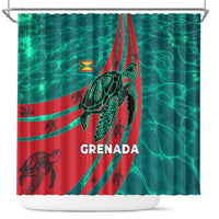 Grenada Sea Turtle Shower Curtain with Red Wave Stripes and Ocean Water Background - Wonder Print Shop