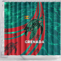 Grenada Sea Turtle Shower Curtain with Red Wave Stripes and Ocean Water Background - Wonder Print Shop