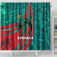 Grenada Sea Turtle Shower Curtain with Red Wave Stripes and Ocean Water Background - Wonder Print Shop