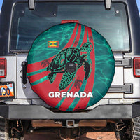Grenada Sea Turtle Spare Tire Cover with Red Wave Stripes and Ocean Water Background - Wonder Print Shop