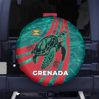 Grenada Sea Turtle Spare Tire Cover with Red Wave Stripes and Ocean Water Background - Wonder Print Shop