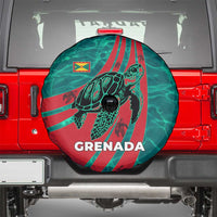 Grenada Sea Turtle Spare Tire Cover with Red Wave Stripes and Ocean Water Background - Wonder Print Shop