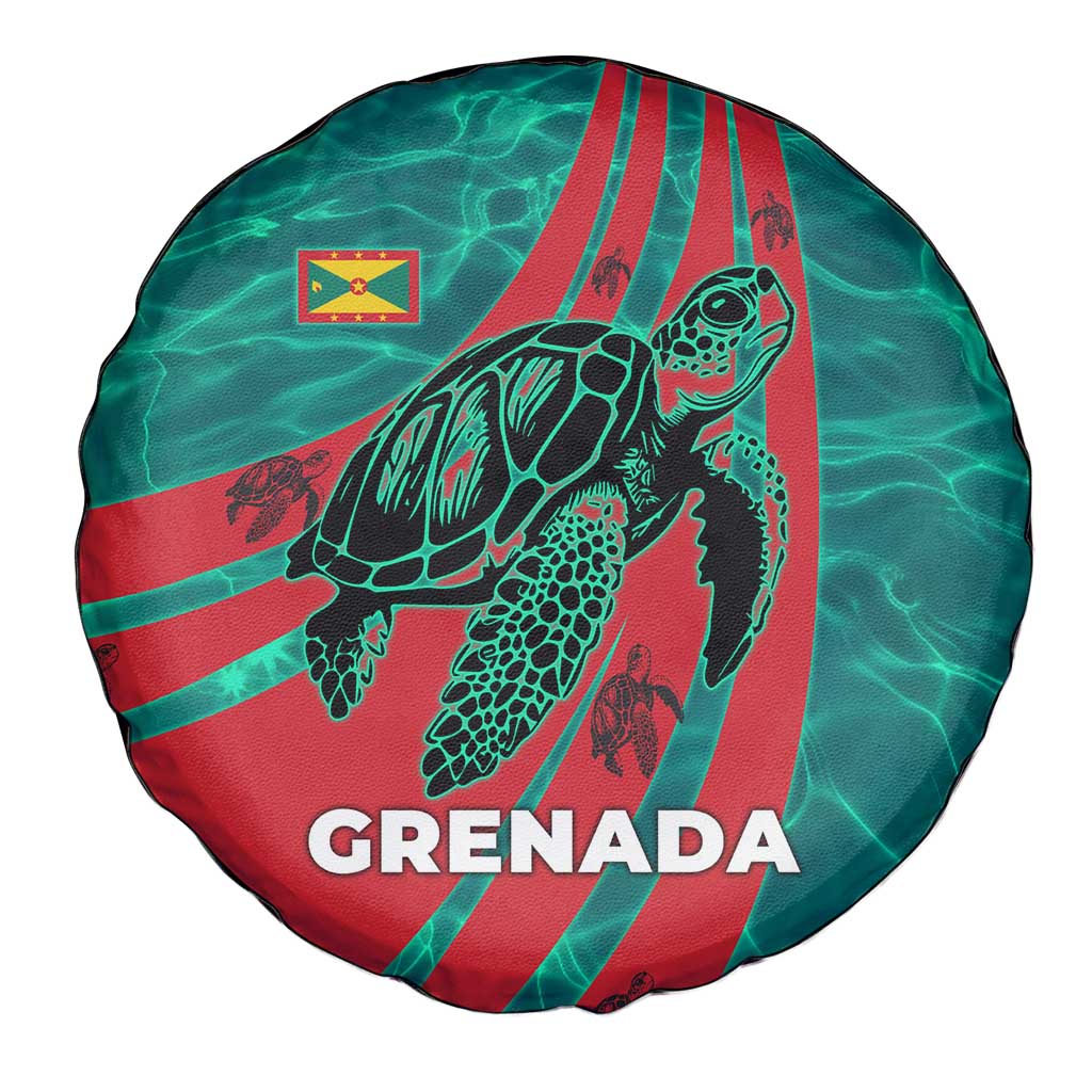 Grenada Sea Turtle Spare Tire Cover with Red Wave Stripes and Ocean Water Background - Wonder Print Shop