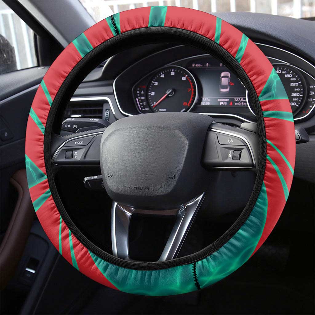 Grenada Sea Turtle Steering Wheel Cover with Red Wave Stripes and Ocean Water Background - Wonder Print Shop