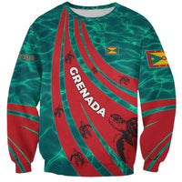 Grenada Sea Turtle Sweatshirt with Red Wave Stripes and Ocean Water Background - Wonder Print Shop