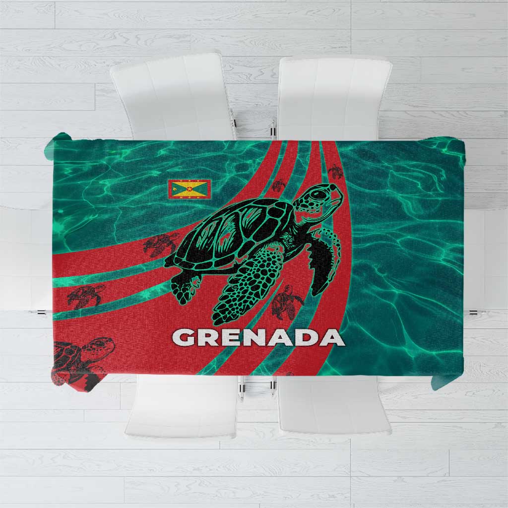 Grenada Sea Turtle Tablecloth with Red Wave Stripes and Ocean Water Background - Wonder Print Shop
