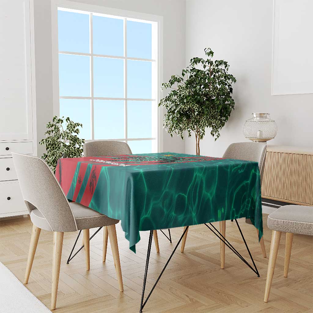 Grenada Sea Turtle Tablecloth with Red Wave Stripes and Ocean Water Background - Wonder Print Shop