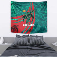 Grenada Sea Turtle Tapestry with Red Wave Stripes and Ocean Water Background - Wonder Print Shop