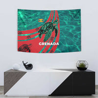 Grenada Sea Turtle Tapestry with Red Wave Stripes and Ocean Water Background - Wonder Print Shop