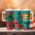 Grenada Sea Turtle Tumbler With Handle with Red Wave Stripes and Ocean Water Background - Wonder Print Shop